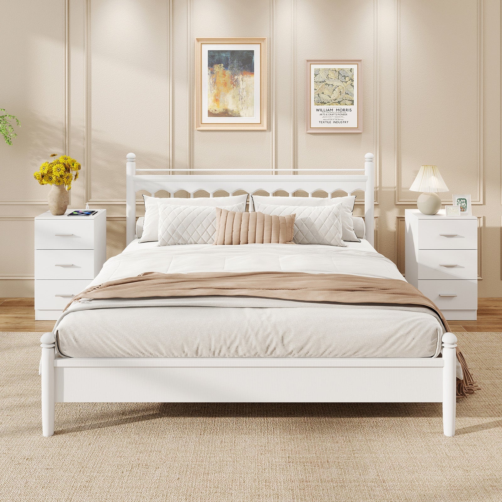 Set of 2 Nightstand with Charging Station End Table with 3 Storage Drawers Bedside Table for Bedroom - Tampa Home & Garden Store