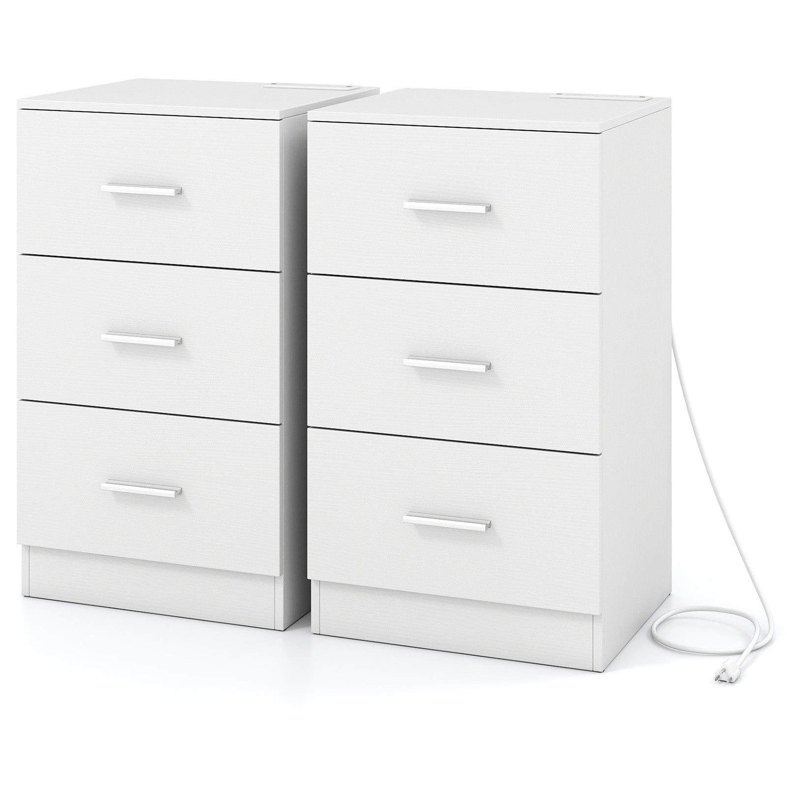 Set of 2 Nightstand with Charging Station End Table with 3 Storage Drawers Bedside Table for Bedroom - Tampa Home & Garden Store