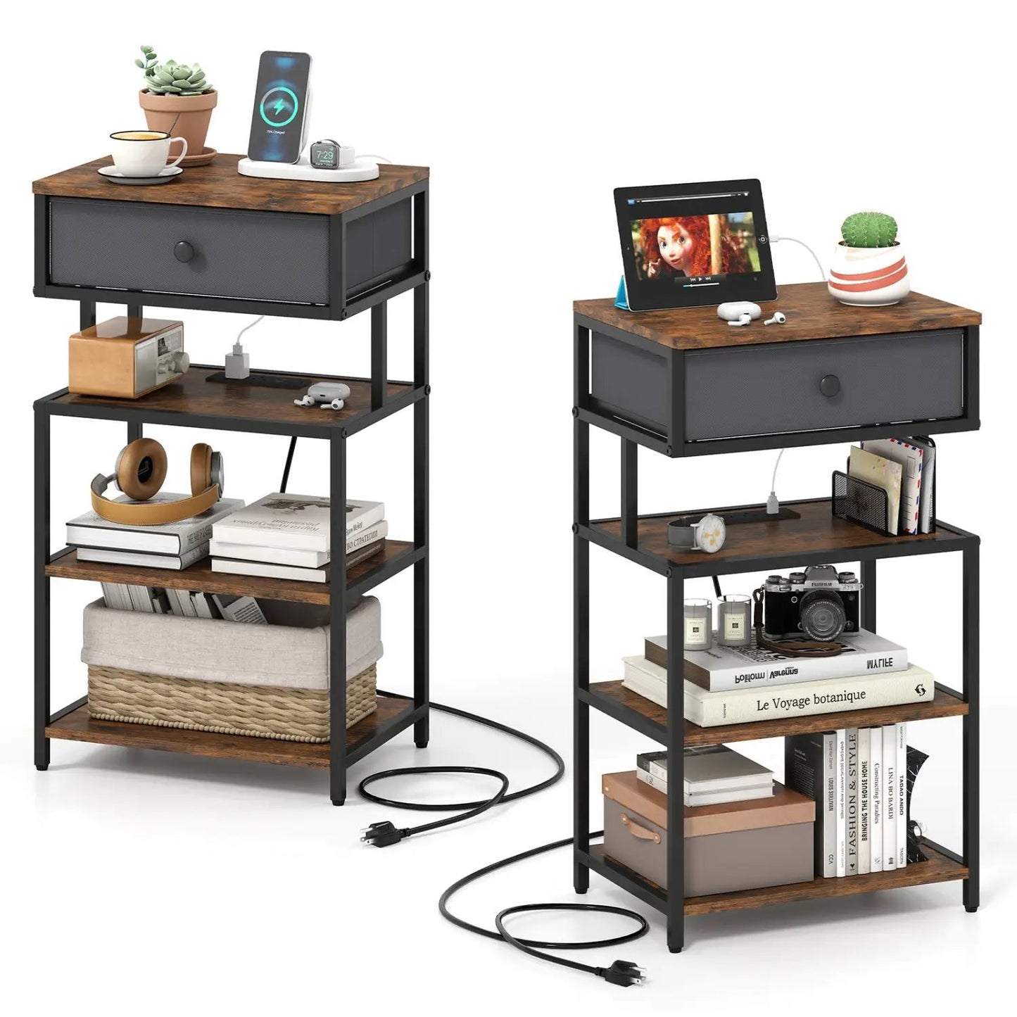 Set of 2 Nightstands with Charging Station