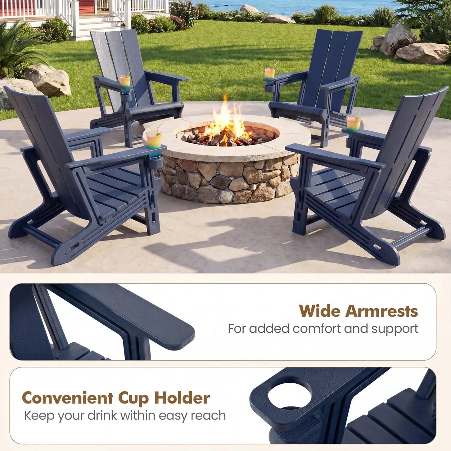 Adirondack Chairs Set of 2 with Cup Holders