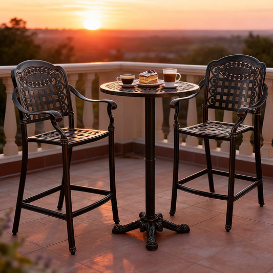 Set of 2 Outdoor Bar Stool 25.5 Inch Counter Height Cast Aluminum Bar Chairs-Copper - Tampa Home & Garden Store