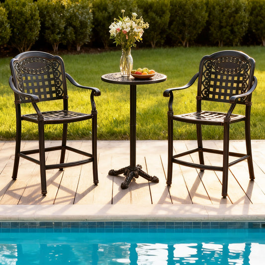 Set of 2 Outdoor Bar Stool 25.5 Inch Counter Height Cast Aluminum Bar Chairs-Copper - Tampa Home & Garden Store