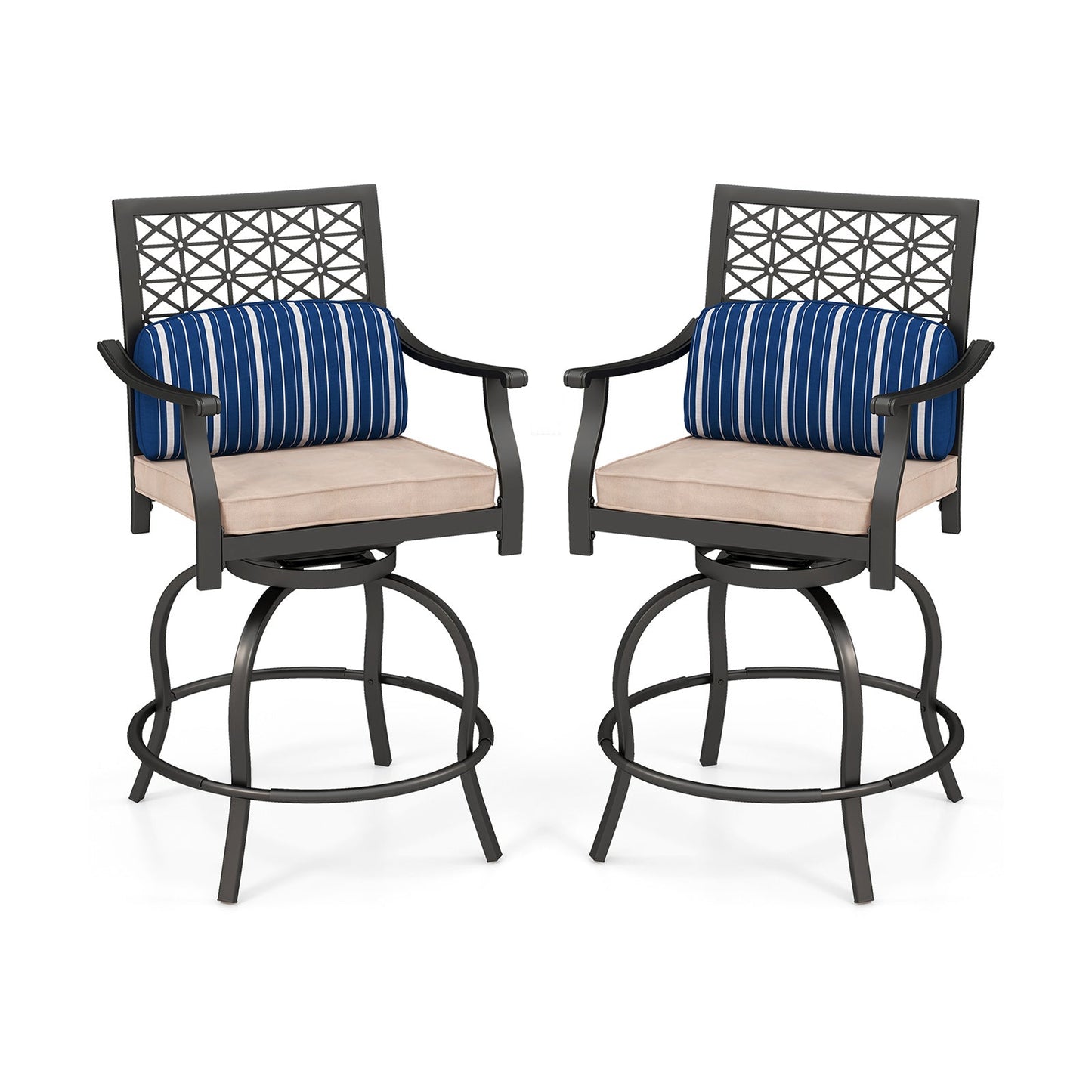 Set of 2 Outdoor Bar Height Chair with Soft Cushions