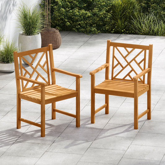 Set of 2 Outdoor Dining Chairs Acacia Wood with Cross-Pattern Backrest - Tampa Home & Garden Store