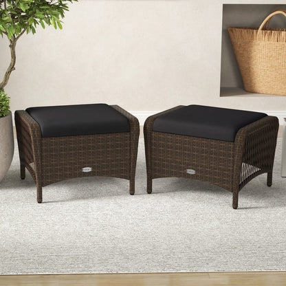 Ottomans set of 2 outdoor PE wicker with removable black cushions DirectDeals on Tampa Home & Garden Store