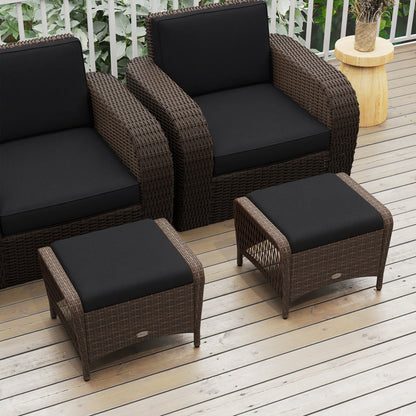 Outdoor PE wicker ottomans set of 2 with removable cushions brown wicker black cushions on Tampa Home & Garden Store