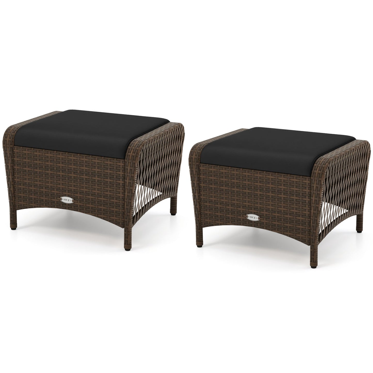 Outdoor PE wicker ottomans set of 2 with removable black cushions DirectDeals on Tampa Home & Garden Store