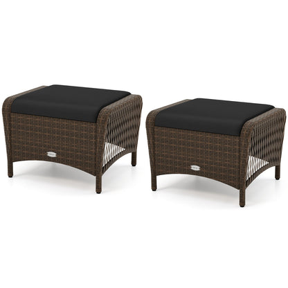 Outdoor PE wicker ottomans set of 2 with removable black cushions DirectDeals on Tampa Home & Garden Store