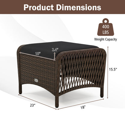 Outdoor PE wicker ottomans set of 2 with removable cushions dark brown black cushions 400 lbs on Tampa Home & Garden Store