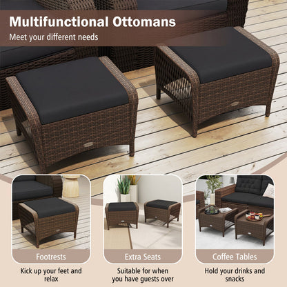 Outdoor PE wicker ottomans 2-pack with removable cushions, black cushions, DirectDeals on Tampa Home & Garden Store
