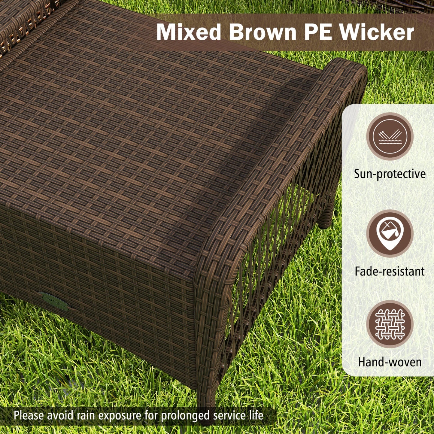 Outdoor PE wicker ottomans set of 2 in mixed brown with removable cushions on Tampa Home & Garden Store