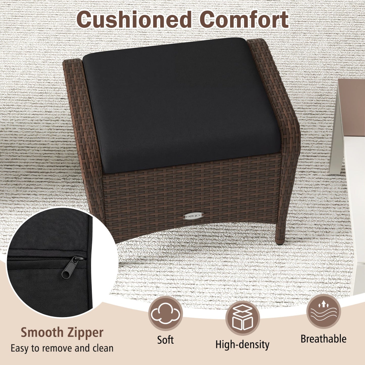 Outdoor PE wicker ottomans set of 2 with removable black cushions DirectDeals on Tampa Home & Garden Store