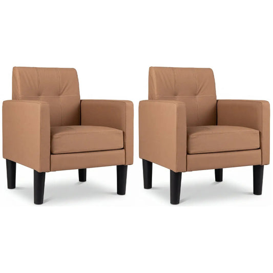 Modern accent chairs set of two in brown PU leather with removable cushions DirectDeals on Tampa Home & Garden Store
