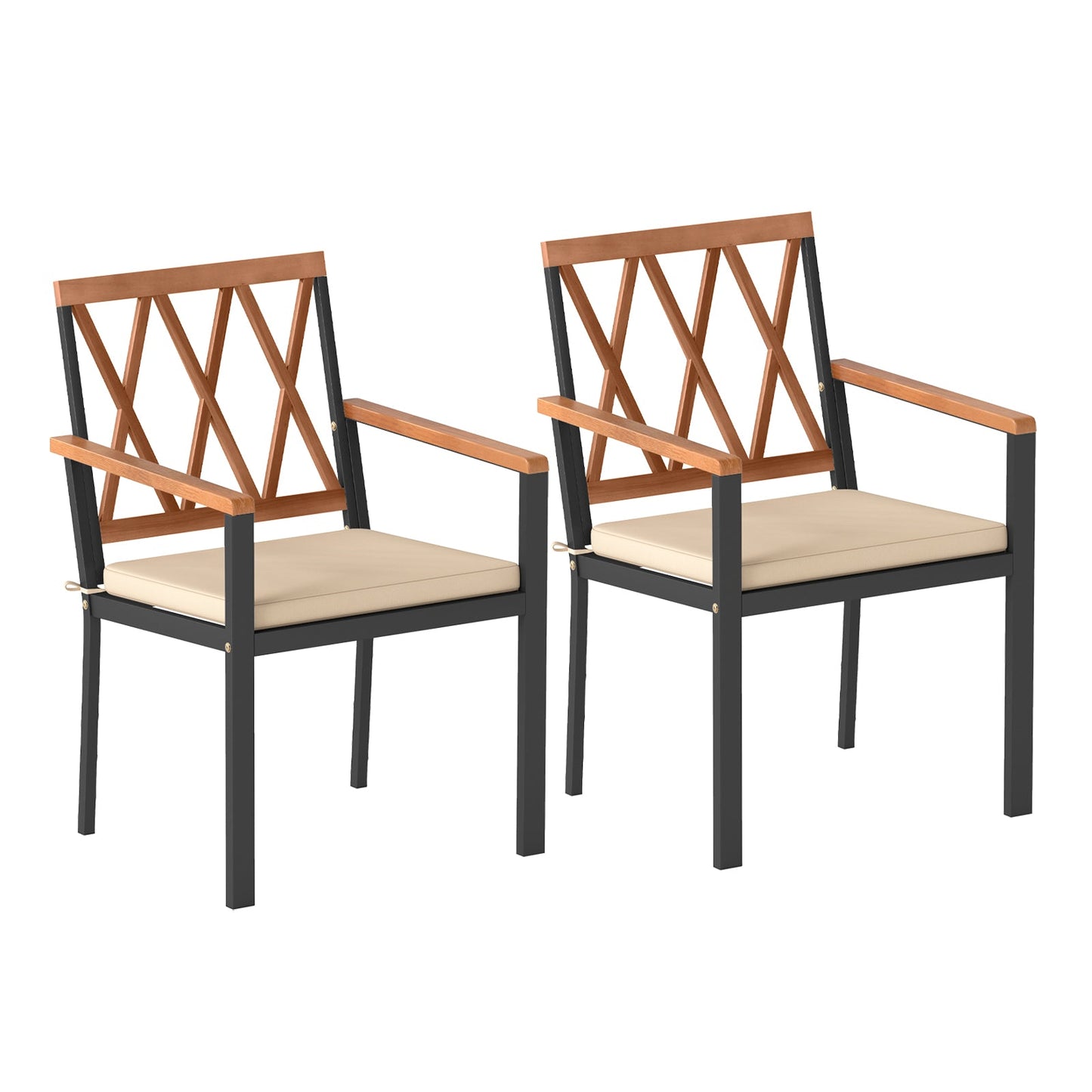 Juego de 2 sillas de comedor para patio con cojines acolchados extraíbles - 43 cm