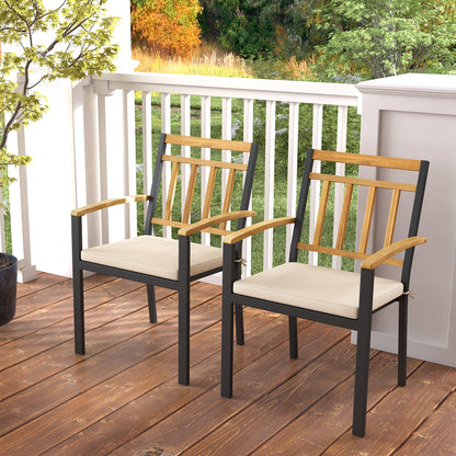 Juego de 2 sillas de comedor para patio con cojines acolchados extraíbles - 43 cm