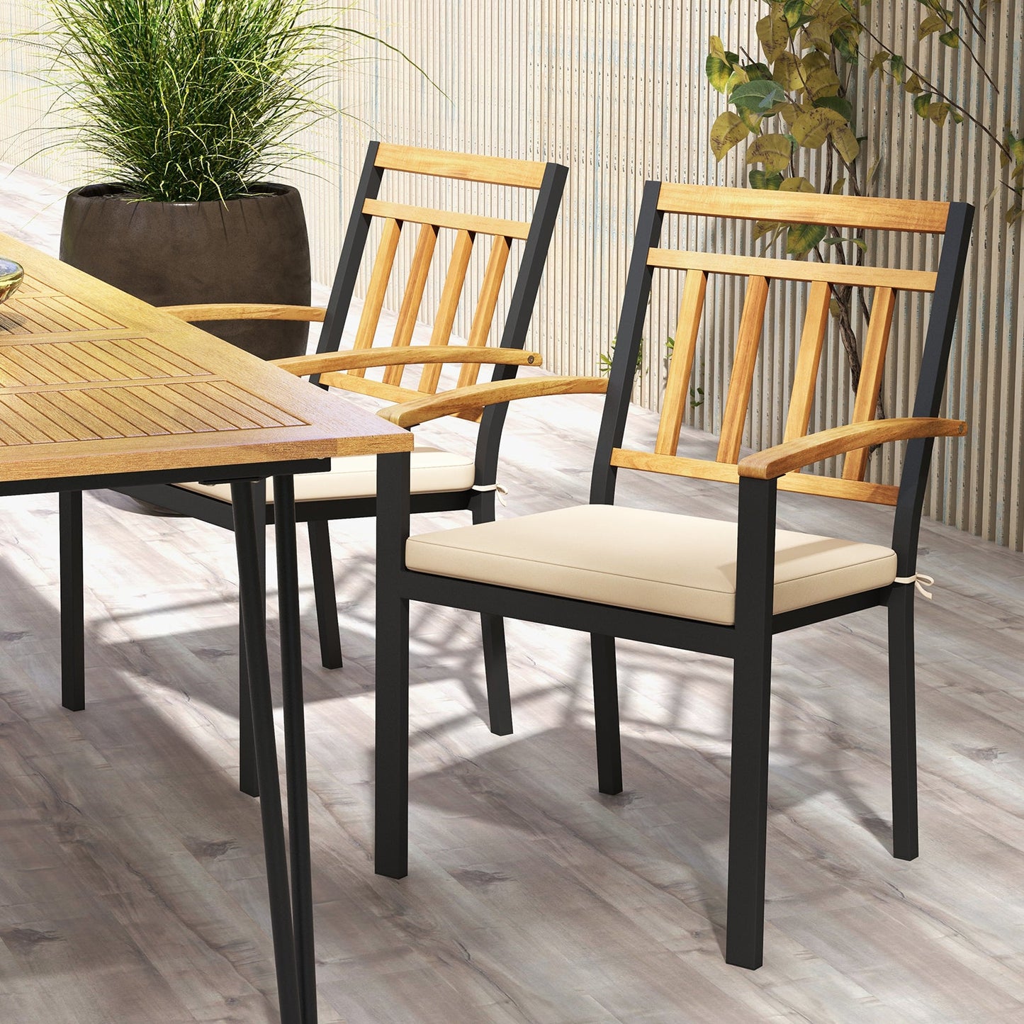 Juego de 2 sillas de comedor para patio con cojines acolchados extraíbles - 43 cm