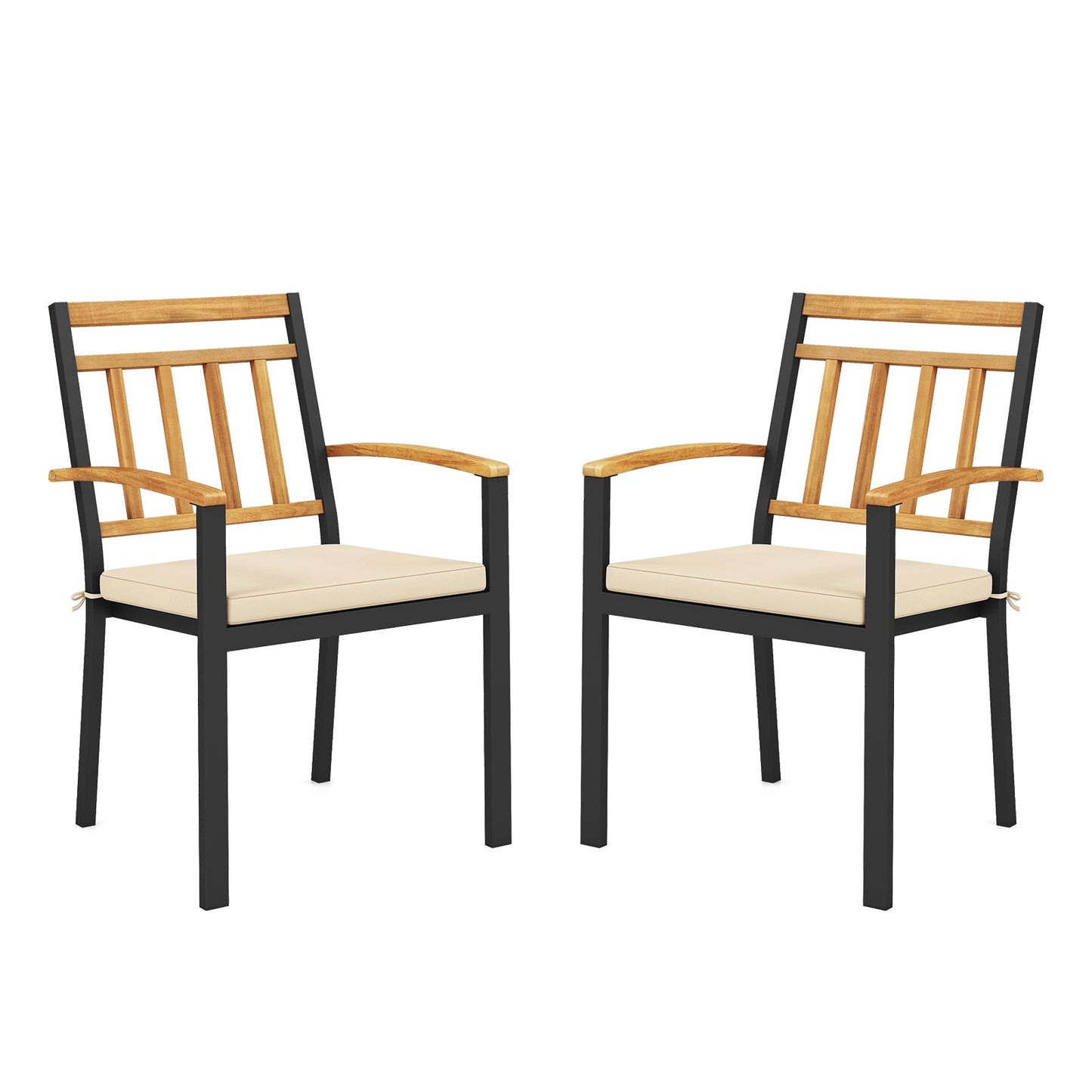Juego de 2 sillas de comedor para patio con cojines acolchados extraíbles - 43 cm