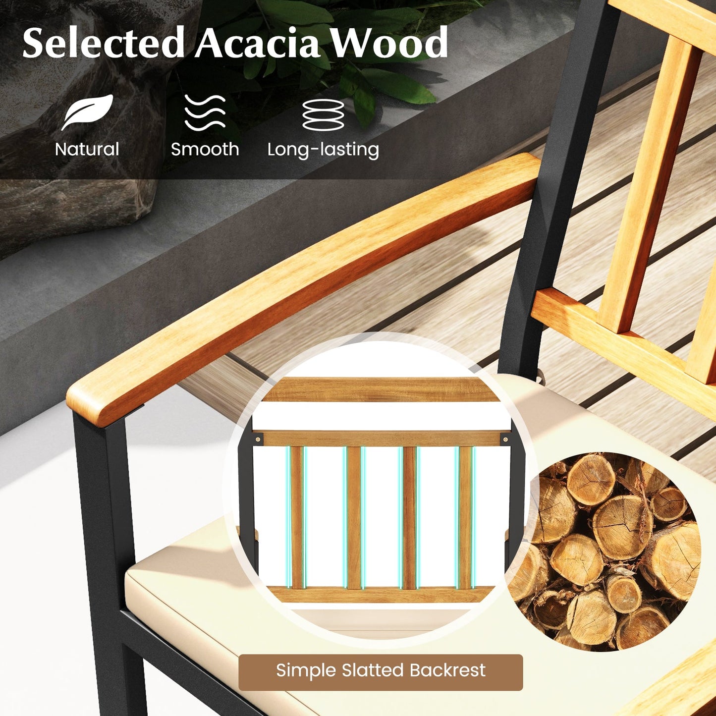 Juego de 2 sillas de comedor para patio con cojines acolchados extraíbles - 43 cm