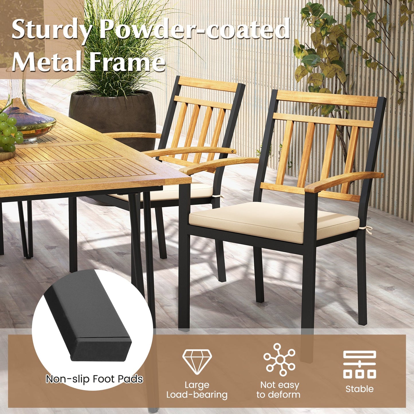 Juego de 2 sillas de comedor para patio con cojines acolchados extraíbles - 43 cm