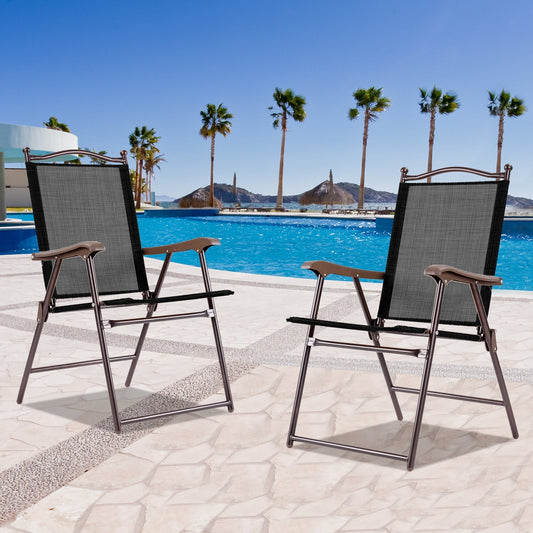 GemGear set of 2 folding sling-back camping deck chairs with black mesh and brown frames on Tampa Home & Garden Store
