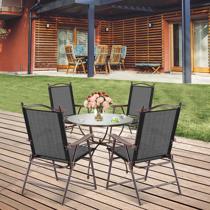 GemGear patio folding sling back deck chairs set of 2 in black mesh with brown frames on Tampa Home & Garden Store