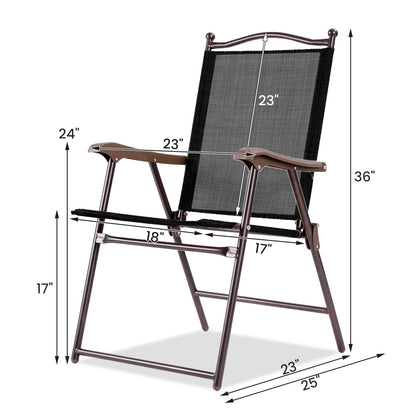 Set of 2 GemGear patio folding sling back chairs in brown frame with black fabric on Tampa Home & Garden Store