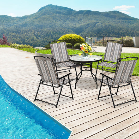 Set of 2 Patio Folding Sling Chairs Space-saving Dining Chair-Gray - Tampa Home & Garden Store