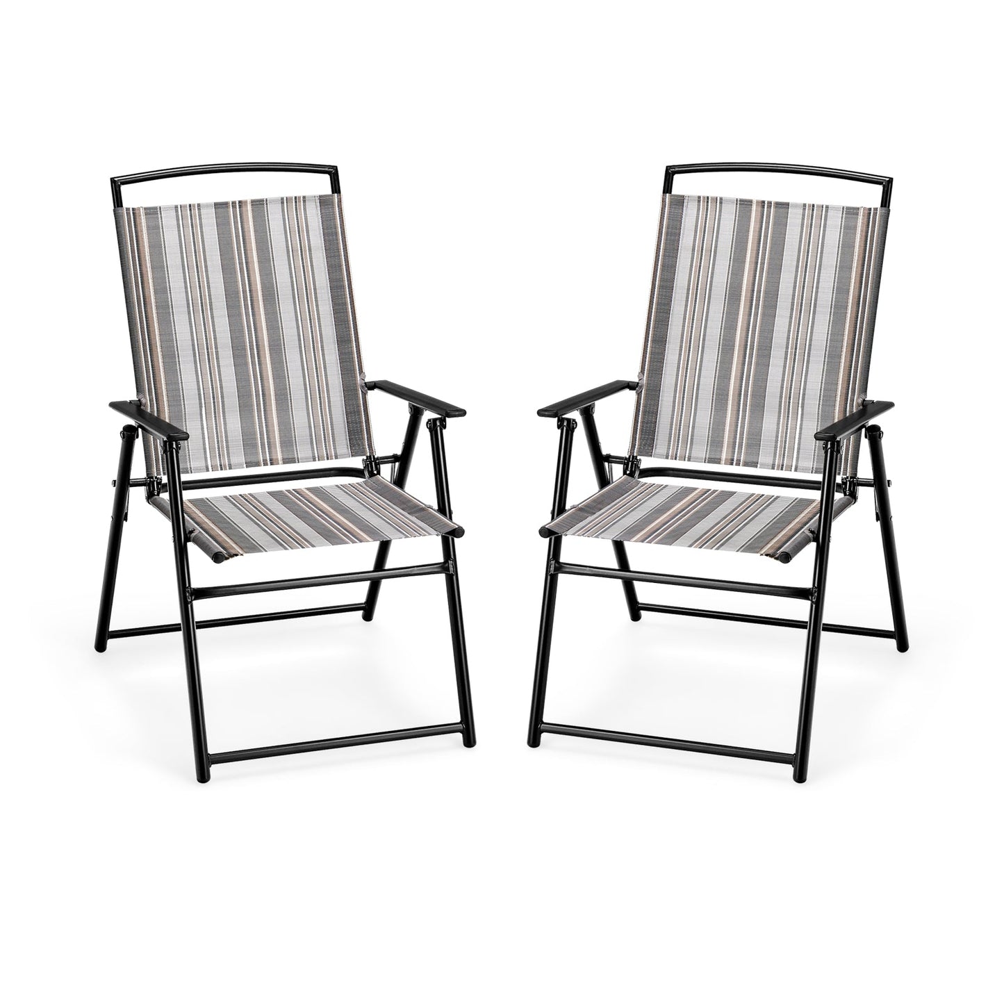 Juego de 2 sillas plegables de patio tipo eslinga que ahorran espacio - Gris