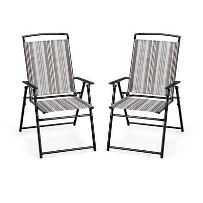 Juego de 2 sillas plegables de patio tipo eslinga que ahorran espacio - Gris