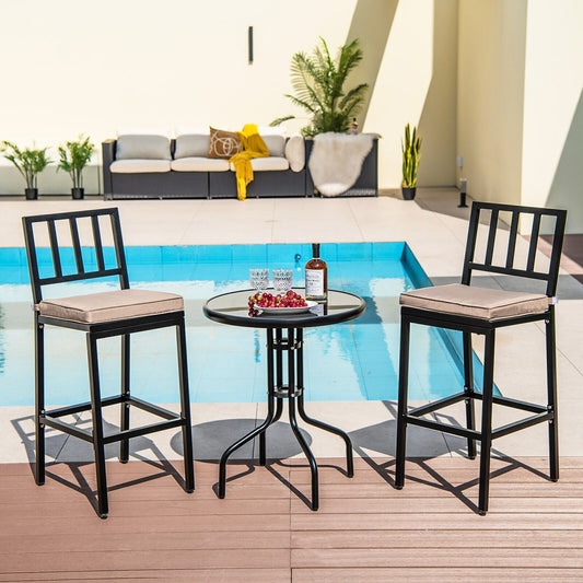Set of 2 Patio Bar Chairs with Detachable Cushion and Footrest-Vertical Stripes - Tampa Home & Garden Store