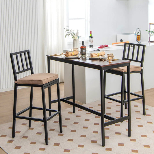 Set of 2 DirectDeals patio bar chairs with detachable beige cushions and black metal frames on Tampa Home & Garden Store