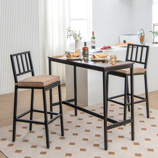Set of 2 Patio Bar Chairs with Detachable Cushion and Footrest-Vertical Stripes - Tampa Home & Garden Store