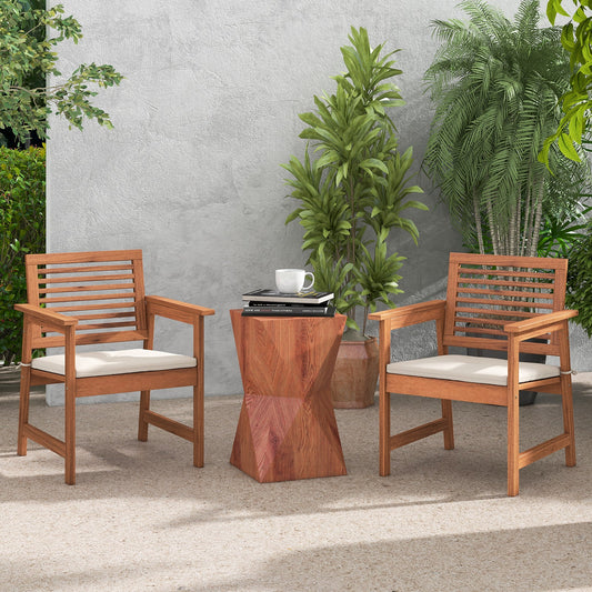 Set of 2 Patio Solid Wood Dining Chairs with Cushions and Slatted Seat - Tampa Home & Garden Store