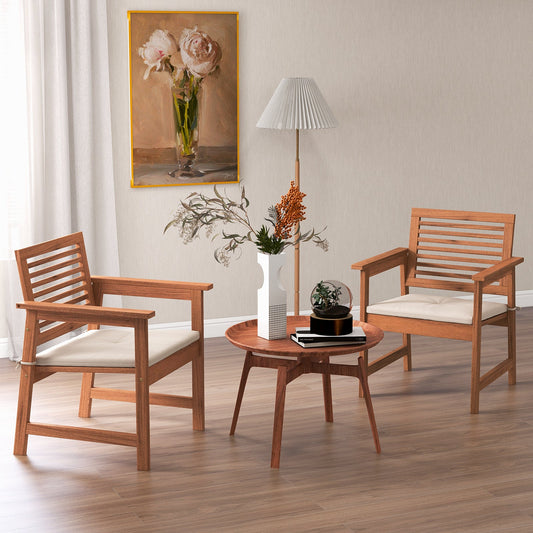Set of 2 Patio Solid Wood Dining Chairs with Cushions and Slatted Seat - Tampa Home & Garden Store