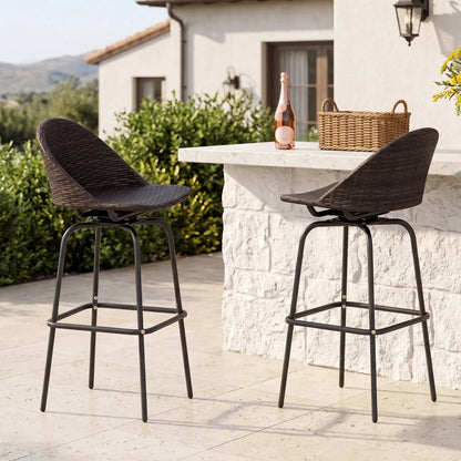 Swivel Patio Bar Stools Set 2 With Rattan Seat