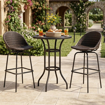Swivel Patio Bar Stools Set 2 With Rattan Seat