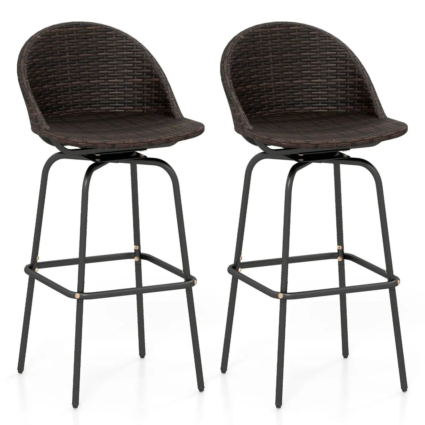 Swivel Patio Bar Stools Set 2 With Rattan Seat