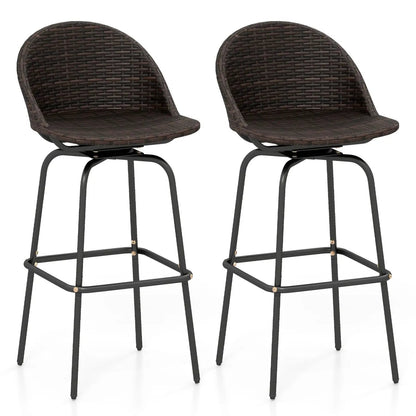 Swivel Patio Bar Stools Set 2 With Rattan Seat