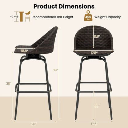 Swivel Patio Bar Stools Set 2 With Rattan Seat