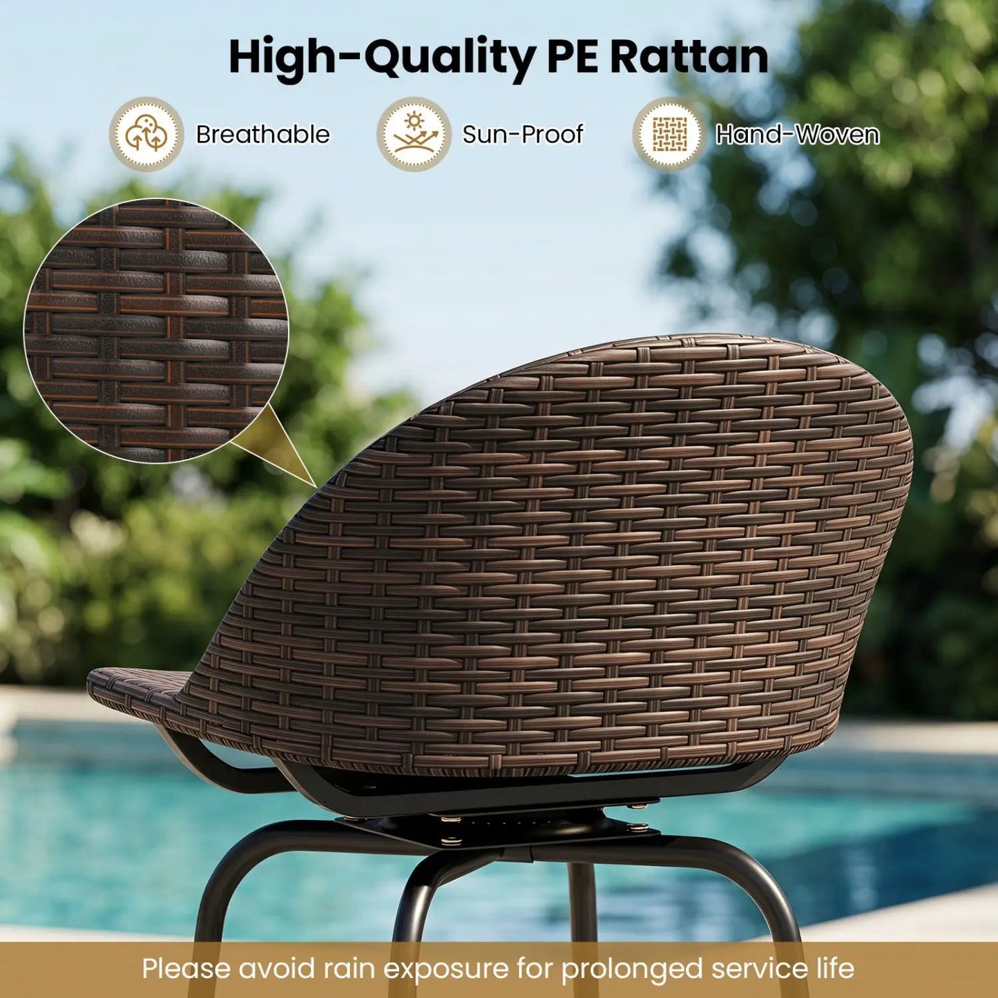 Swivel Patio Bar Stools Set 2 With Rattan Seat