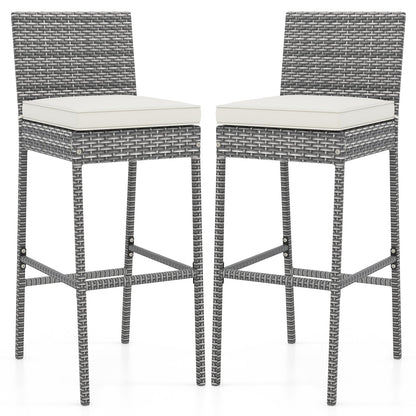 Juego de 2/4 taburetes de bar de mimbre para patio con cojín de asiento suave y cómodo reposapiés - Juego de 2