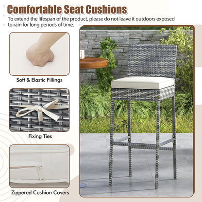 Juego de 2/4 taburetes de bar de mimbre para patio con cojín de asiento suave y cómodo reposapiés - Juego de 2