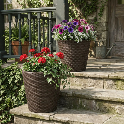 Rattan Planters Set of 2 With Drainage Holes