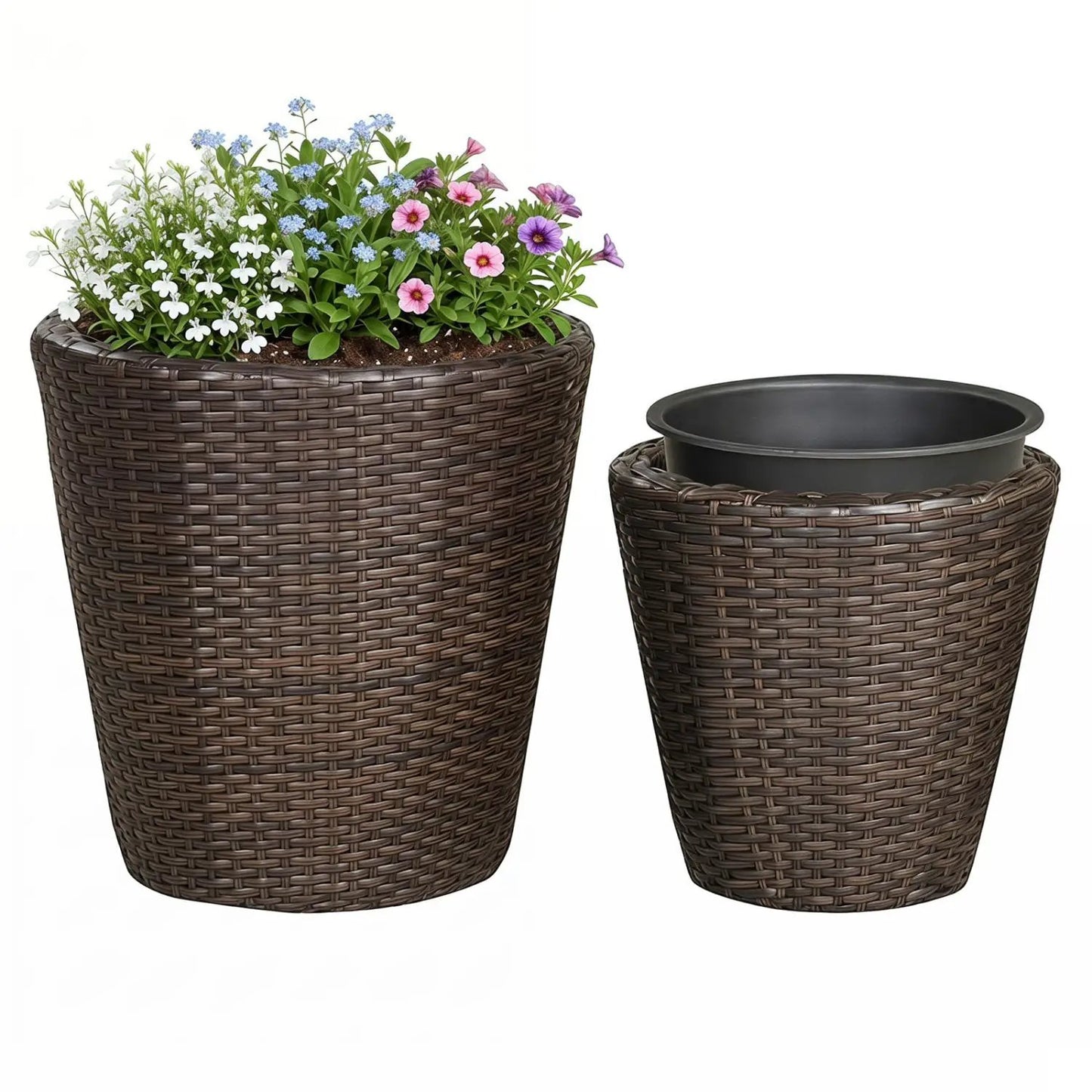 Rattan Planters Set of 2 With Drainage Holes