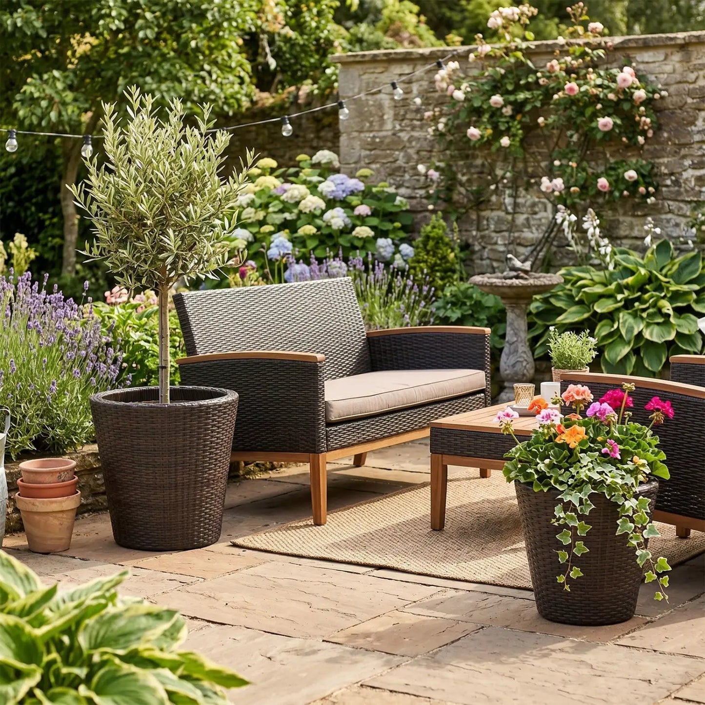 Rattan Planters Set of 2 With Drainage Holes