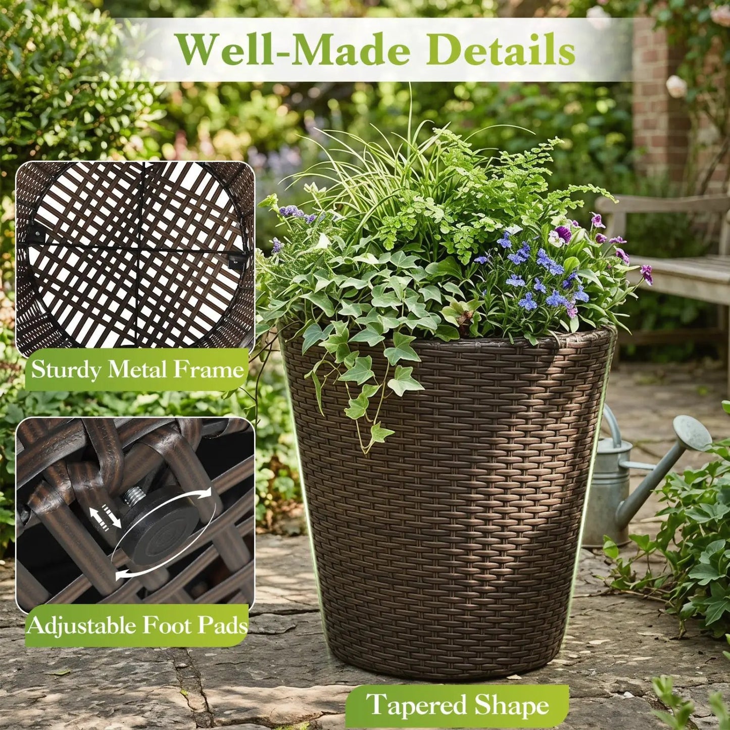 Rattan Planters Set of 2 With Drainage Holes