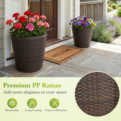 Rattan Planters Set of 2 With Drainage Holes