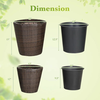 Rattan Planters Set of 2 With Drainage Holes