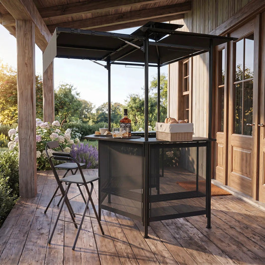 Portable bar height stools set of 2 folding with footrests beside a black outdoor bar cart on Tampa Home & Garden Store