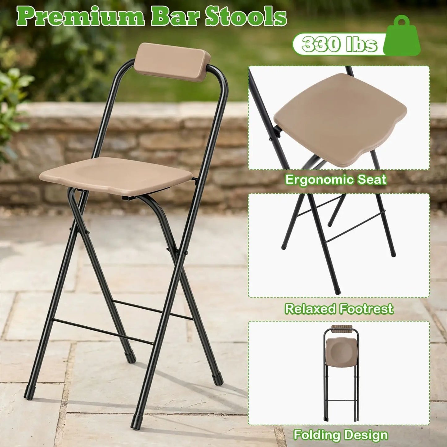 Portable Bar Height Stools Set Of 2 With Footrest
